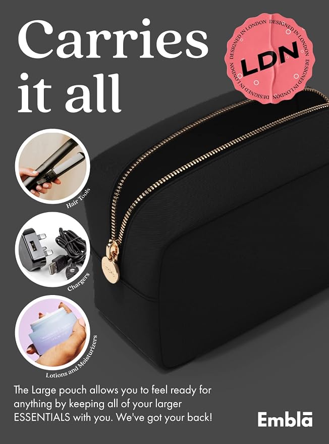 Makeup Bag for Women, Travel Cosmetic Organizer, Waterproof Toiletry Pouch | Large Black Nylon Cosmetic Bag with Zipper, Water-Resistant Beauty Pouch for Purse, Travel Essentials, Make up Case - Image 4