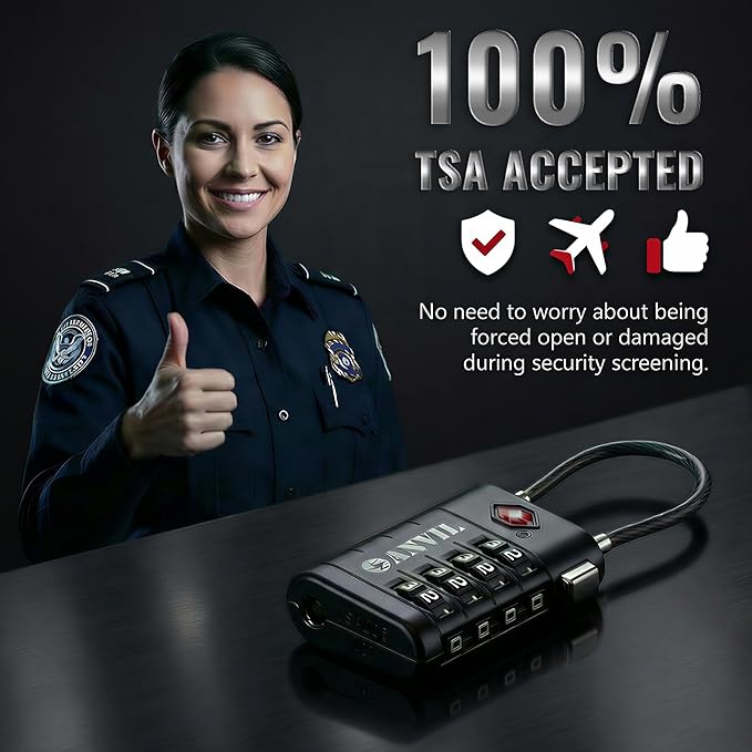 ANVIL TSA Approved Luggage Locks with Search Alert Indicator, 4-Digit Combination Suitcase Lock, Advanced TSA008 Core Heavy Duty Anti-Theft Travel Lock for Double Zippers, Backpacks - Image 5