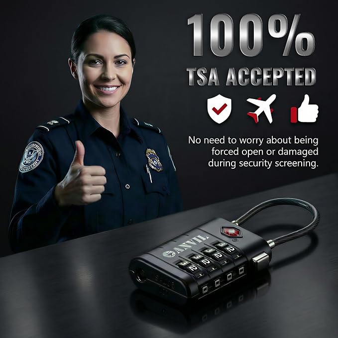 ANVIL TSA Approved Luggage Locks with Search Alert Indicator, 4-Digit Combination Suitcase Lock, Advanced TSA008 Core Heavy Duty Anti-Theft Travel Lock for Double Zippers, Backpacks - Image 5