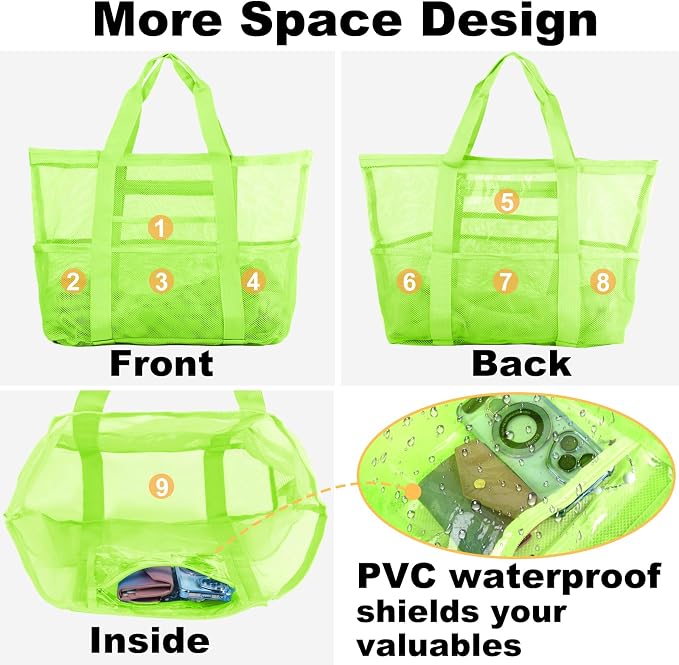 CaCTOUR Mesh Beach Bag,Large Beach Bags for Women with 8 Pockets,Packable Tote Bag for Beach Cruise Pool Vacation Essentials - Image 5