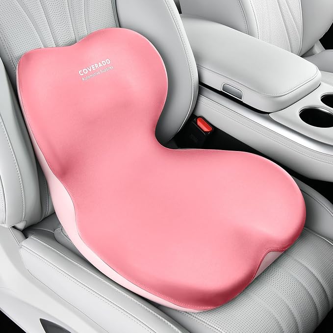 Coverado Car Seat Cushion and Lumbar Support Pillow One Piece, Memory Foam Ergonomic Back Support Driving Seat Cushion for Back Pain, Non-Slip Washable Cushion for Car, Driver, Office by COVERADOAUTO