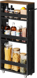 VASAGLE 4-Tier Slide-Out Storage Cart, Slim Kitchen Cart for Small Spaces, with Wheels, Handle, Bathroom, Laundry Room, 5.9 x 17 x 34.1 Inches, Ebony Black and Rustic Brown ULRC050K02 by Unknown