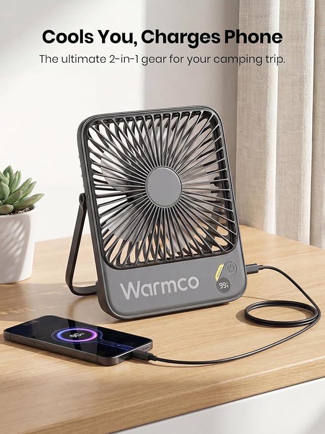 Warmco D3 10000mAh Portable Travel Fan 7-inch, Up to 24H Runtime | Ultra-Slim, Quiet Operation, Battery Powered Fan with Digital Display for Sleeping, Camping, Office, Cruise Essentials - Image 5