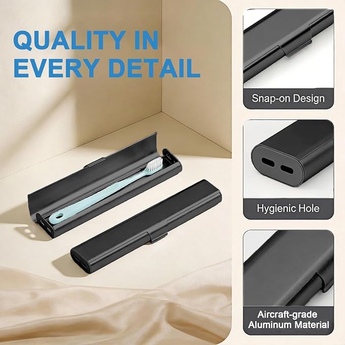 Portable Toothbrush Travel Case: Breathable & Dirt-Proof Hotel Camping Outdoor - Aluminum for Storage Recyclable Traveler (1, Black) - Image 3