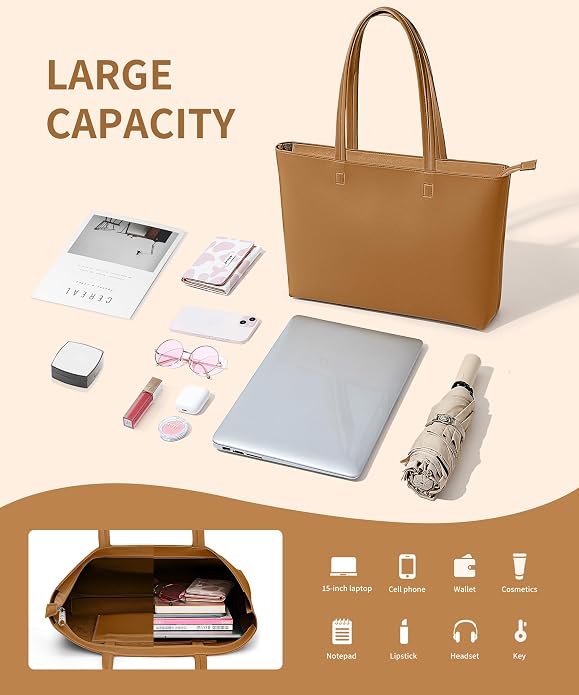 KALIDI Tote Bag Zipper Shoulder Bag Vegan Leather Purses Satchel for Women | Large Casual Handbag for Work Commuting Dating College Everyday - Image 6