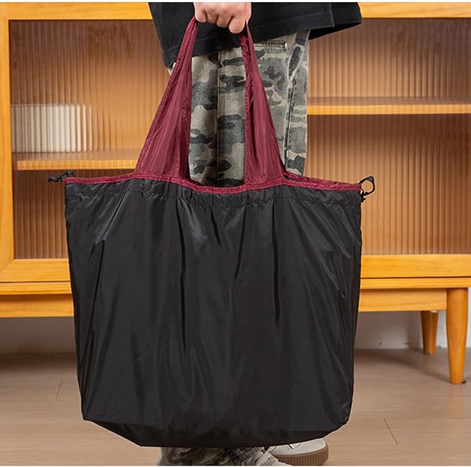 Reusable shopping tote bag, large capacity drawstring tightening top, foldable grocery tote bag, shoulder bag - Image 3