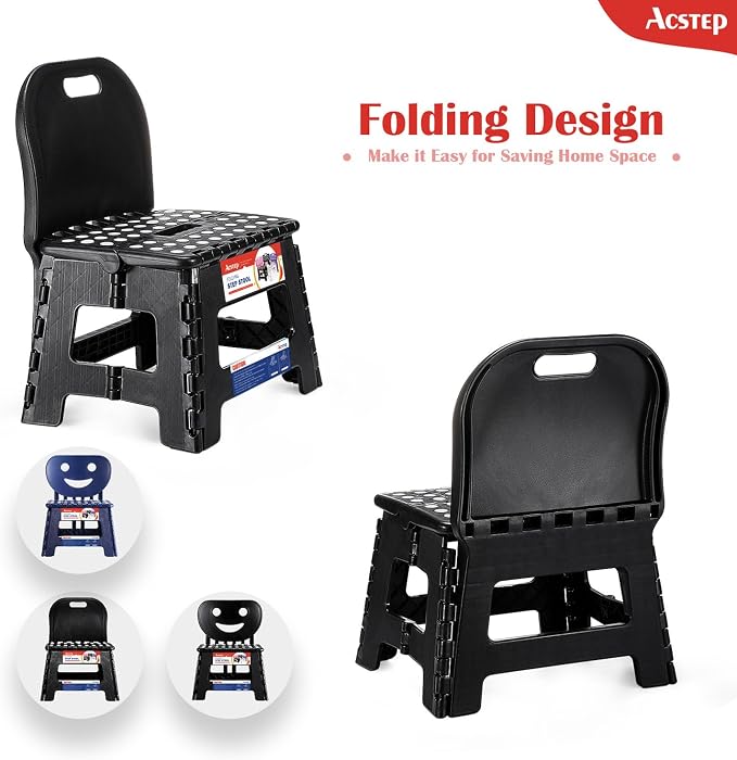 Folding Kids Step Stool with Back Support for Kids,9" Plastic Kids Chair for Outdoor or Indoor Kitchen Step Stools and Bathroom Stool for Toddlers Boys Girls - Image 7
