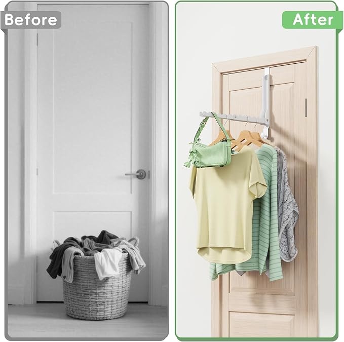 Foldable Over the Door Hooks, Over the Door Hanger for Space Saving | Heavy-duty and Portable, Suit Door Up to 1 3/4" Thick with 10 Slots for Hanging Clothes, Perfect for Small Dorm and Bedroom - Image 8