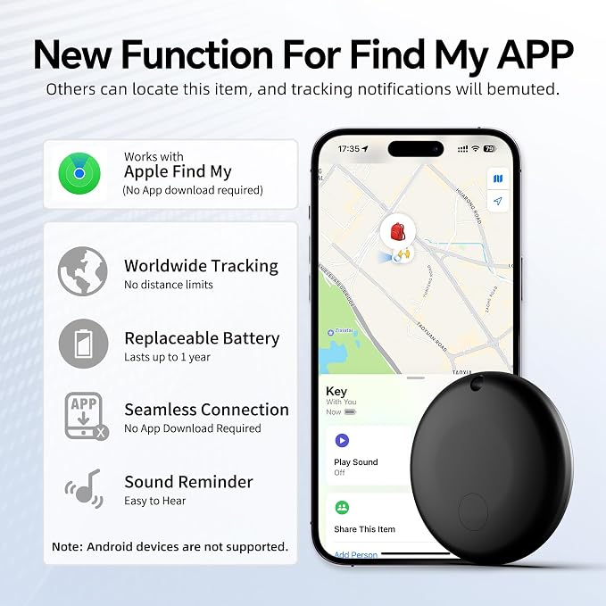 Air Tracker Tags, Key Finder Works for Apple Find My (iOS Only),Waterproof Bluetooth Luggage Tracker, ltem Locator for Key,Wallet, Backpack,Suitcase, Bag, Season Birthday Gift Choice (1 Pack, Black) - Image 2