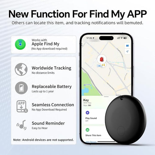 Air Tracker Tags, Key Finder Works for Apple Find My (iOS Only),Waterproof Bluetooth Luggage Tracker, ltem Locator for Key,Wallet, Backpack,Suitcase, Bag, Season Birthday Gift Choice (1 Pack, Black) - Image 2