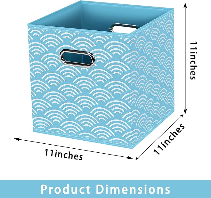 Fabric storage bins Cubes, Fabric Cube Organizer with Handle, Foldable Cube Bins for Cloth or Accessary Storage, 11x11x11, Set of 3, (Blue clouds) - Image 2