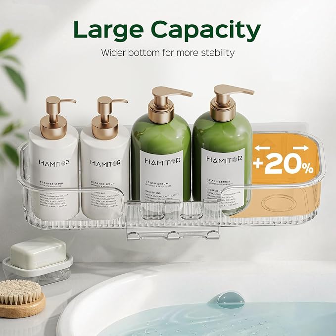 HAMITOR 5 Pack Adhesive Shower Caddy, Clear Transparent Shower Organizer | Modern Clear Design, Waterproof Adhesive Setup, Quick Drainage Shelves, Perfect for Homeowner, Apartments & Stylish Bathrooms - Image 5
