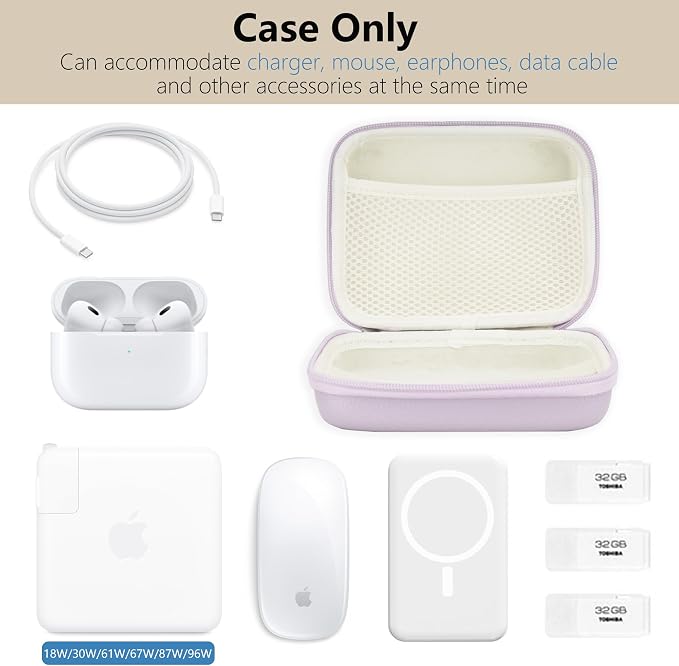 Portable Charger Case, Tech Pouch Travel Organizer, L, Purple | Hard Shell Electronic Storage for MacBook Power Adapter, Magic Mouse, Charging Cords, Power Bank Laptop Accessories - Image 3