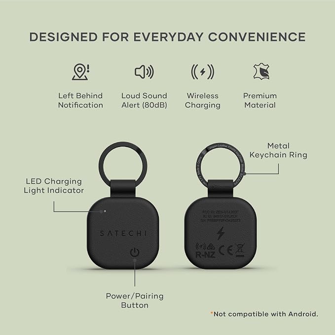 Satechi FindAll Keychain, Find My Compatible, for iPhone, iPad, Mac, Black | Bluetooth Tracker, Wireless rechargeable, location tracking, left-behind alerts, loud audible chime, for iPhone, iPad, Mac - Image 2
