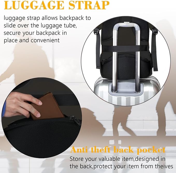 MATEIN OrangeTravel Backpack, Slim Sturdy 15.6 Inch Laptop Bag for College | Personal Item Computer Bag, Luggage Strap, Anti Theft, Water Resistant, Business Daypack Fits Notebook, Gifts for Men Women - Image 5