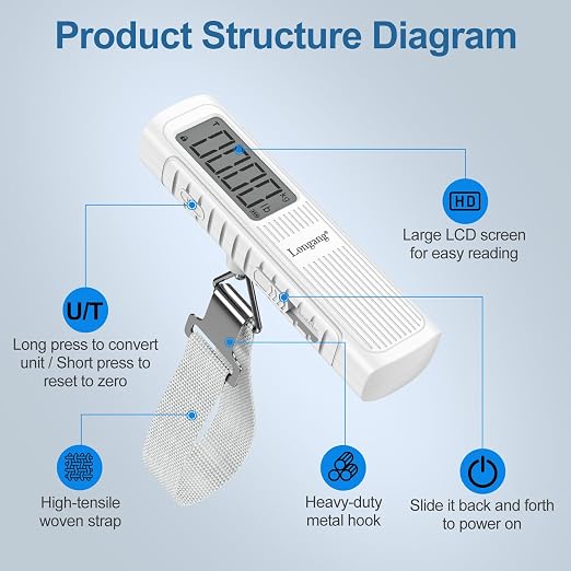 Battery-Free Digital Luggage Scale, 110lbs/50kg Portable Handheld Hanging Scale for Luggages, Suitcases, Backpacks & Bags, Easy Weighing for Travel, No Need Batteries (White) - Image 5