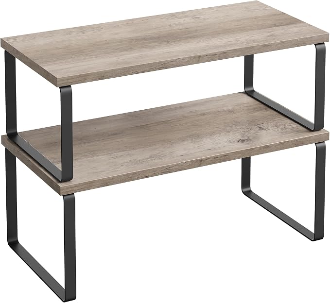 SONGMICS Cabinet Organizer Shelf, Set of 2 Spice Rack, Kitchen Storage | Kitchen Counter Storage Spice Rack, Particleboard, Steel, Heather Greige and Matte Black, BYSTRO Collection UKCS200X02 by Unknown