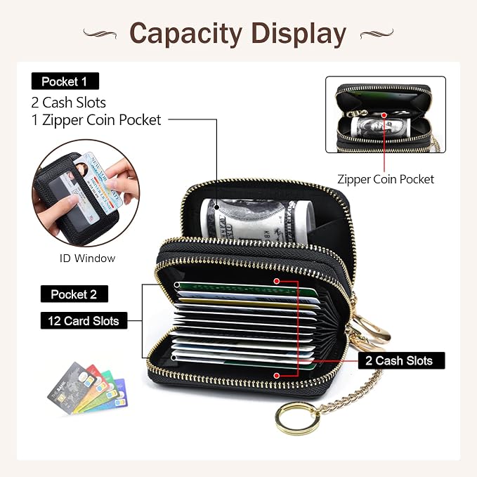 imeetu Rfid Credit Card Holder, Businese Card Case, Wallet for Women Men | Genuine Leather Card Wallet with id Window, Keychain & Double Zipper, Water-resistan Small Wallet with Gift Box, Daily Travel - Image 6
