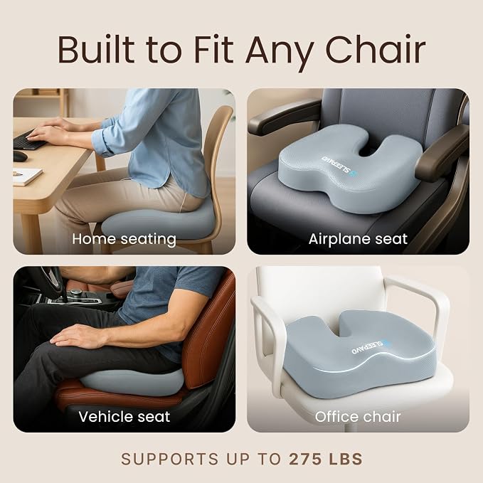 Office Chair Cushion - Seat Cushion for Tailbone Pain Relief - Butt Pillow for Coccyx, Sciatica, and Lower Back Pain - Orthopedic Chair Pad for Lumbar Support in Office Desk (Gray) - Image 7