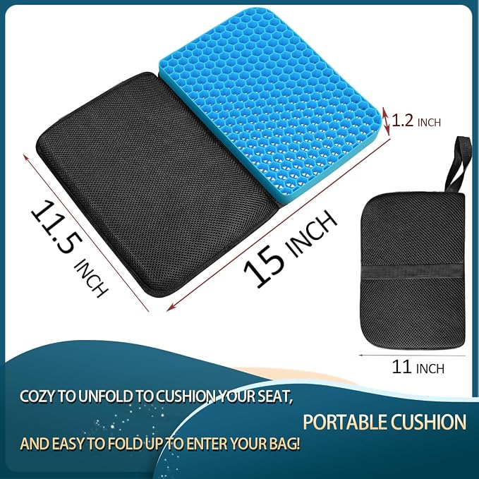 Foldable Gel Seat Cushion for Travel, Portable Chair Cushion for Camping, Honeycomb Seat Cushion, Portable Gel Cushion for Pressure Relief,1.15-Inch Thick (Black) - Image 2