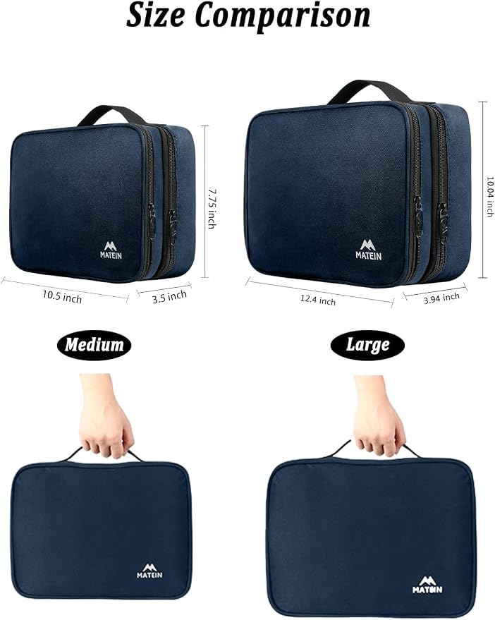 MATEIN Cord Organizer Travel for Men, Large Travel Accessories Changer Case | Portable, Double Layers Cable Organizer Box for Cables, Cell Phone and Tablet (Up to 12.9inch), Navy Blue, Tech Gifts - Image 2