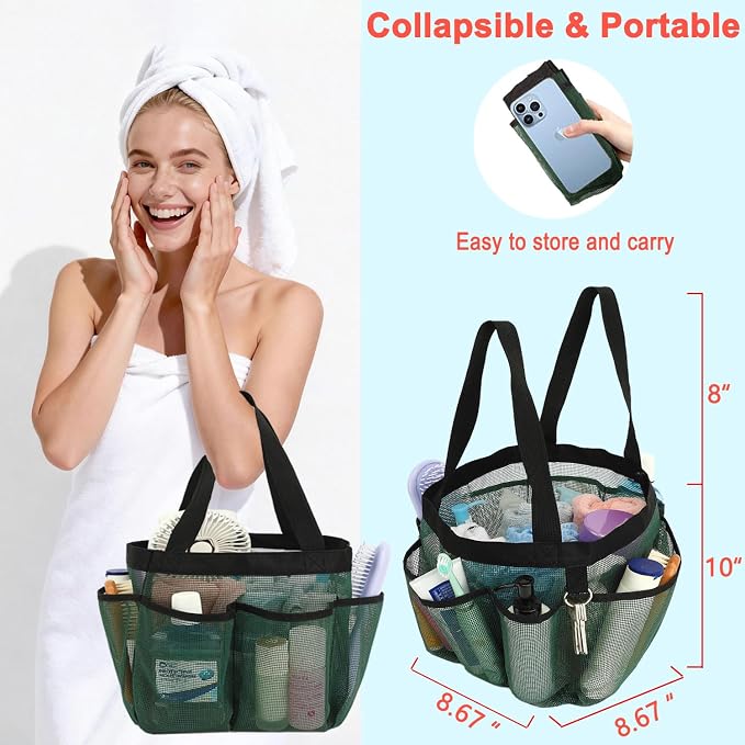 Fammart Mesh Shower Caddy Portable for College Dorm Room Essentials, Odorless Polyester Large Shower Tote Bag with Dual Handles, 8-Pocket Quick-Dry Toiletry Organizer for Travel, Beach, Camping, Gym - Image 2