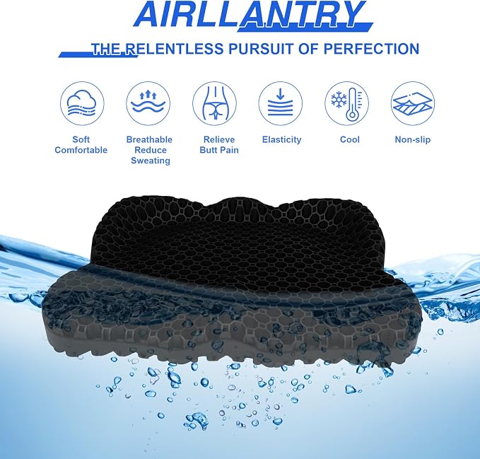 Thicken 19.7in Seat Cushion, Gel Seat Cushion for Long Sitting–Office Chair, Wheelchair, Car Cushion, Large Cooling Pad for Back Pain, Sciatica, Tailbone Pain Relief | Office Chair, Wheelchair, Car Cushion, Large Cooling Pad for Back Pain, Sciatica, Ta... - Image 8