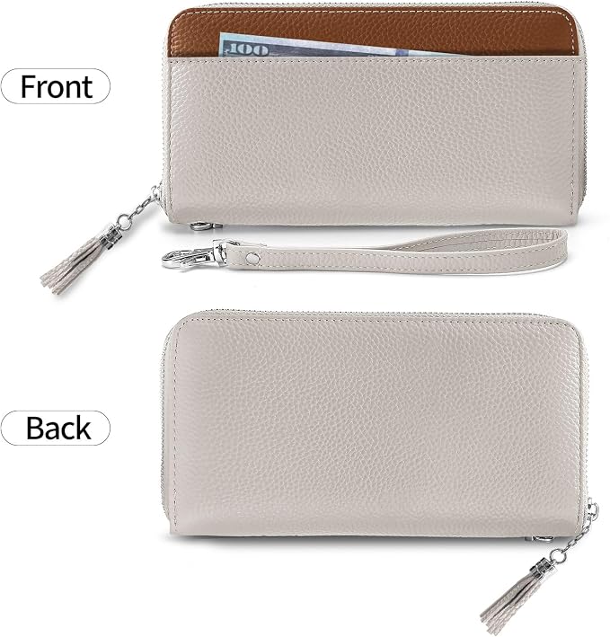 Moflycom Womens Wallet RFID Blocking Genuine Leather Zip Around Wallet Clutch Wristlet Travel Long Purse for Women - Image 3