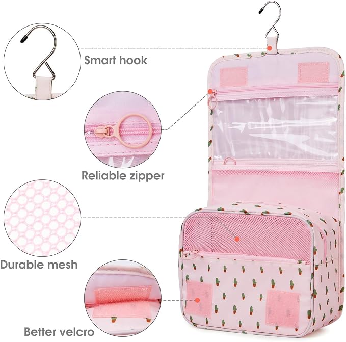 Narwey Small Hanging Travel Toiletry Bag for Women, Travel Bag for Toiletries, Makeup Bag Organizer Make Up Bags Cosmetic Bags for Girls - Image 4