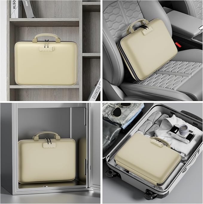 DocSafe Fireproof File Organizer with Lock, Hard-Shell Case Fireproof Document Box with 13 Pocket Accordion File Folder, Portable Home Office Travel Safe Storage for Important Documents Laptop Beige - Image 6