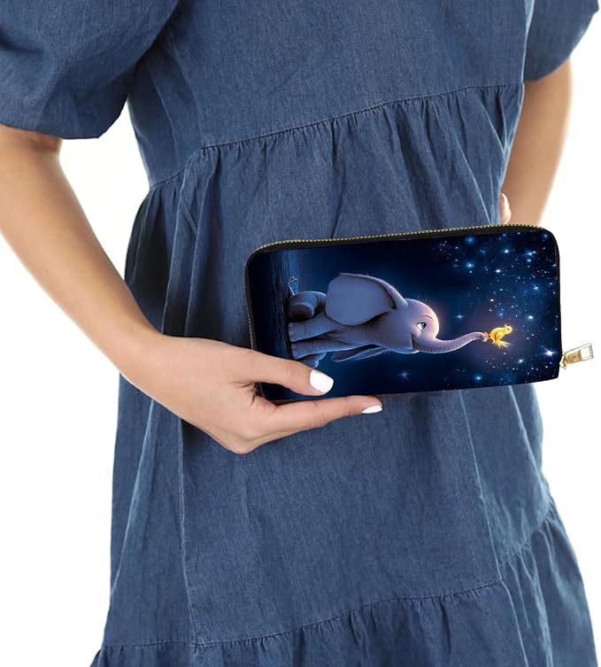 Women's RFID Blocking PU Leather Zip-Around Wallet, Large Capacity Clutch with Phone Holder, Travel Purse & Card Organizer with Removable Wristlet,Starry Sky Elephant Bird - Image 6