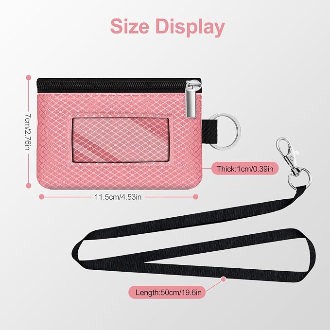 Minimalist RFID Blocking Small Wallet with ID Window,WaterResistant Zip Id Case Wallet with Lanyard Keychain for Cards,Cash,Travel,Women,Men (Pink) - Image 5