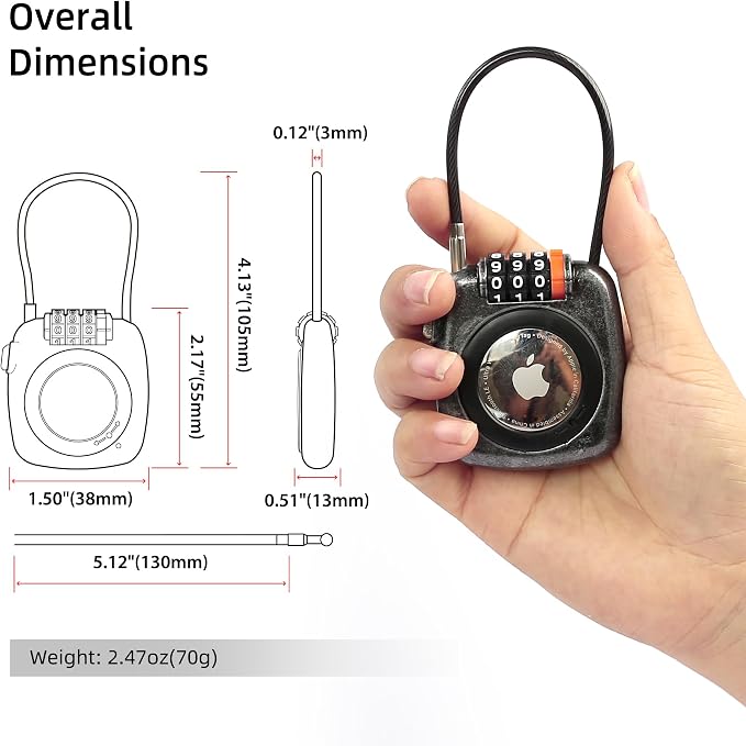 AirTag Holder for Luggage Tracking, Compatible with Apple AirTag Holder, Combination Lock Air Tag Case for Keychain, Kids, Car, Suitcase, Backpack Anti-Lost Tracking, GPS Tracker Tag Case - Image 2