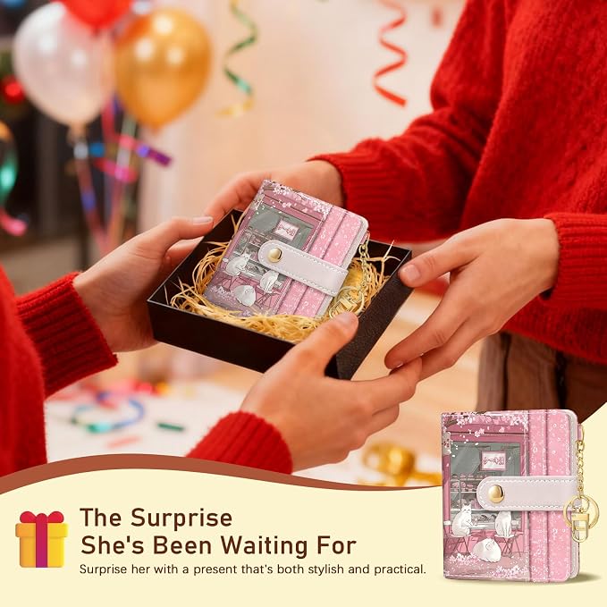 Jogjam Cute Kawaii Cats Rfid Women Wallet, Small Slim Credit Card Holder | PU Leather Bifold Cash Zipper Coin Pocket ID Window, for Female Ladies Teen Girls Girly Gifts - Image 7