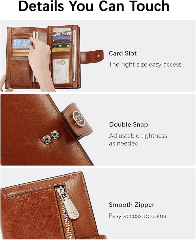 BOSTANTEN Womens Leather Wallet RFID Large Capacity Credit Card Holder | 20 Card Slots, Phone Holder, Zipper Coin Pocket, Clutch Wallet, Long Bifold, Ladies Gifts, Brown - Image 3