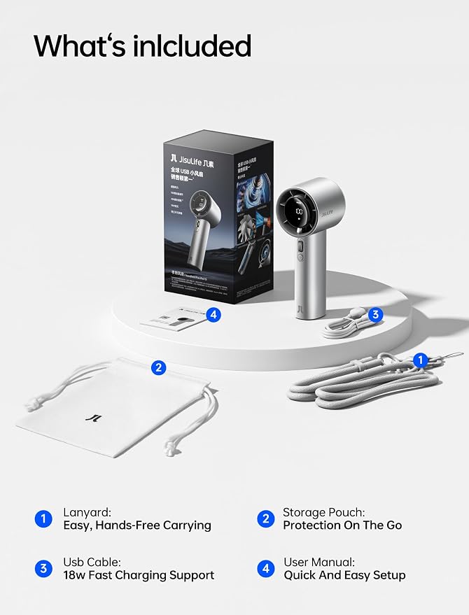 JISULIFE Handheld Fan Pro1S - Next-Gen Airflow: Up to 40H Runtime | Electroplated ABS-Luxury Shine, 1-100 Speed Scroll Wheel, 5000mAh-Portable Fan for Travel, Gifts for Women(Chrome Silver,1Pc) - Image 7
