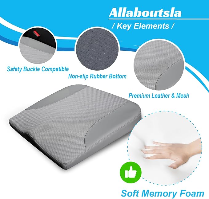 Allaboutsla Car Seat Cushion, Car Seat Cushions for Long Driving | Comfortable Memory Foam Driver Seat Cushion, Automotive Seat Cushions, Butt Pillow for Car,Truck, Office Chair, Gray - Image 4