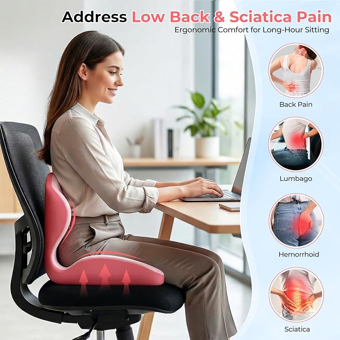 Memory Foam Seat Cushion with Lumbar Support Pillow for Truck Driver, Ergonomic L-Shaped Car Seat Cushion for Tailbone Pressure Relief, Non-Slip Chair Pad for Long Driving (Pink) - Image 6