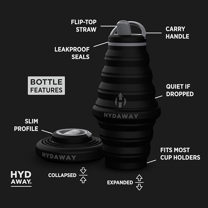HYDAWAY 25oz Collapsible Water Bottle, Packable Leakproof for Travel | Large capacity design. Folds flat for carry-ons, day bags, hiking packs. Leakproof, BPA-free. - Image 5