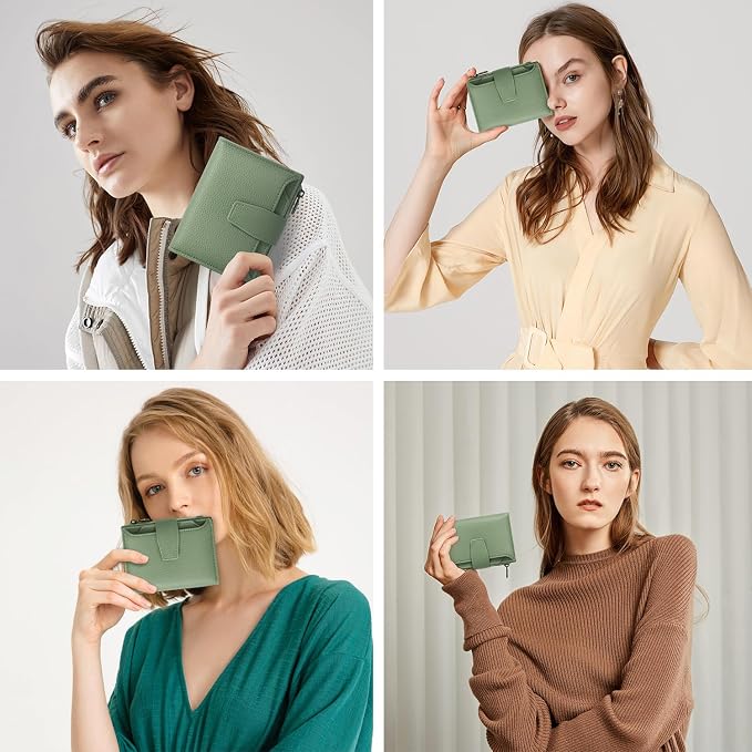 Small Wallet Women RFID Blocking Soft Leather Bifold Compact Card Holder Wallet for Women with Zipper Coin Pocket 4 ID Window - Image 9