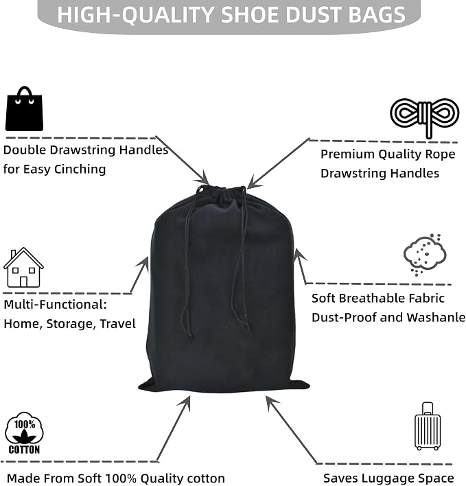 GONGKANGYUAN 2 Pack Shoe Bags for Travel Flannel Single Shoe Pouch with Drawstring for Men Women Travel Protecting Storing Shoes - Image 4