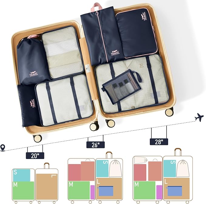 Packing Cubes for Travel- 8 Set Luggage Organizer Bags for Family, Mesh Breathable Travel Packing Cubes for Suitcases Durable Travel Essentials Bags Set (Navy Blue, 10 Set) - Image 3