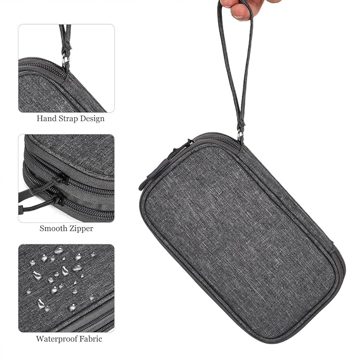 CAAORDKSO Electronics Organizer Case, Cable Organizer Bag Waterproof Electronic Accessories Carry Case with Handle for Cable, Cord, USB, Charger, Phone, Power Bank, Earphone (Dark Gray, Medium) - Image 7