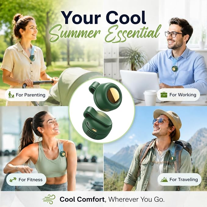 Portable Clip-on Fan Silent Bladeless Mini Fan | 360°Rotation 3-speed Modes Whirlwind Waist Clips Fans Hands-Free Cooling Fan Outdoor Trip Work Travel Green - Image 7