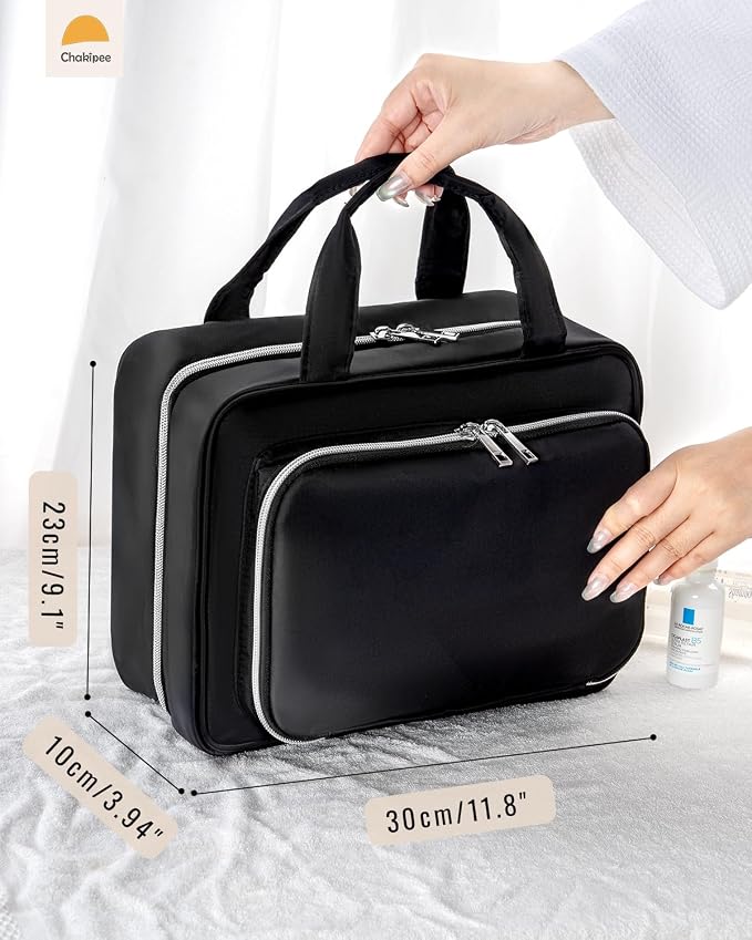 Travel Hanging Toiletry Bag for Women - Waterproof Cosmetic Organizer with Clear Window, Lightweight Bathroom Bags for Essentials, Makeup, Shampoo, Toiletries Black,Large - Image 2