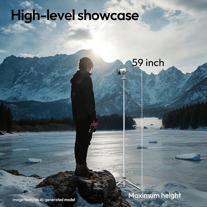 ULANZI Magnetic Phone Tripod 60'' Selfie Stick Auto Open Extendable Stand | Auto Open Tripod, N52 Magnet for Magsafe iPhone Mount, 360° Adjustment Aluminum, Creator Vlog Travel Desk Outdoor Use, White - Image 4