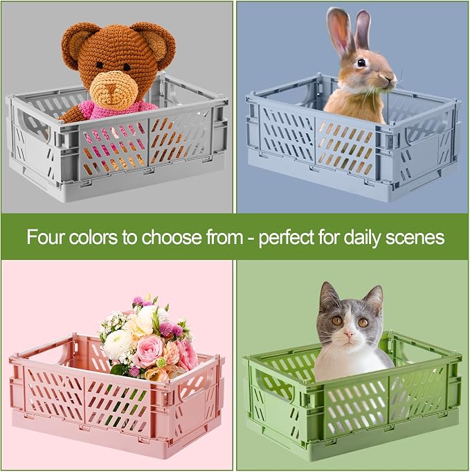 HUUSMOT 4-Pack Small Collapsible Plastic Storage Baskets, 9.8"x6.5"x3.8" | Pastel, Space-Saving, Collapsible Plastic Bins, Cute Mini Storage Crates, for Classroom, Kitchen, Office, Bedroom - Image 2
