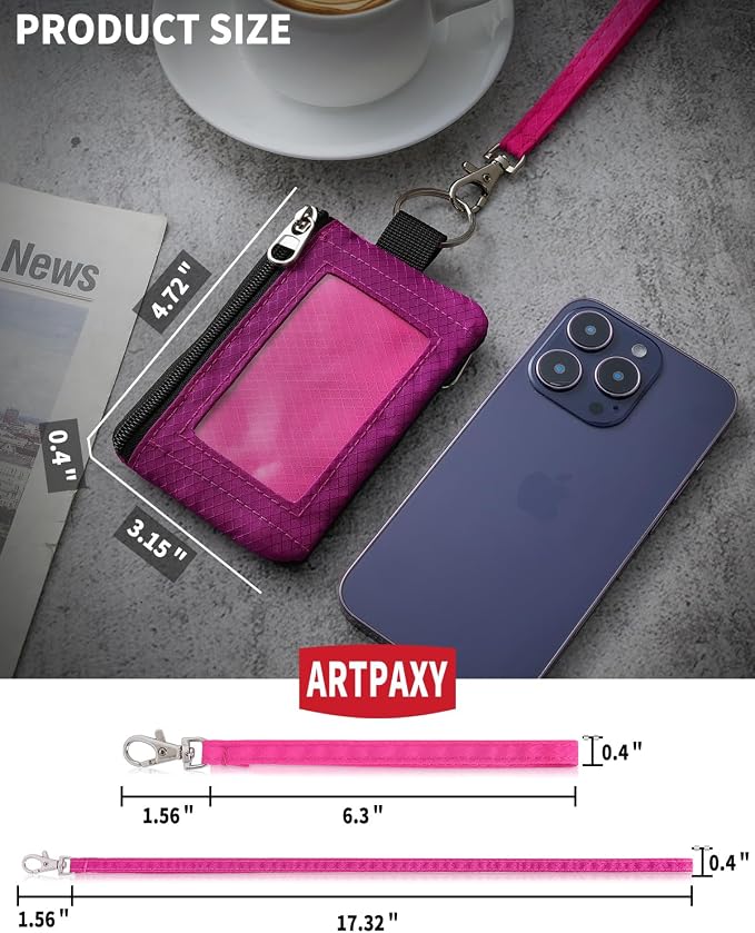 Artpaxy Minimalist Wallet For Mens Womens, Keychain RFID Blocking Zipper Small Wallet with ID Window 2 Lanyards,Water Resistant Travel Cash Card Coin Case Boys Girls - Image 3