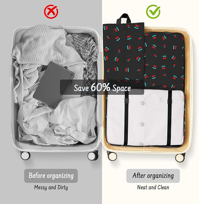 9 Set Packing Cubes for Travel Essentials - Lightweight Carry-On Luggage Organizer Bags with Shoe, Clothes & Laundry Bags for Airplane, Family & Business Travel, Black cherry - Image 8