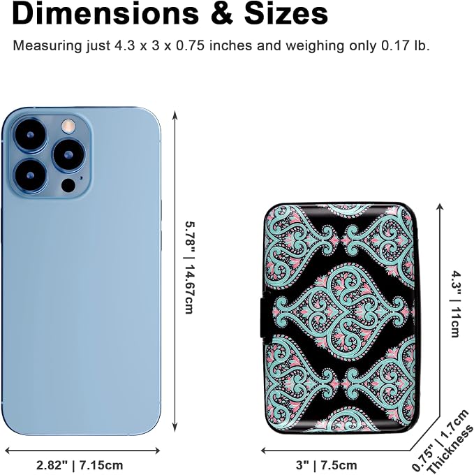 Credit Card Holder, Metal Card Wallet RFID Blocking Mini Slim Aluminum Business Hard Card Case for Women Men (Damask Paisley) - Image 3
